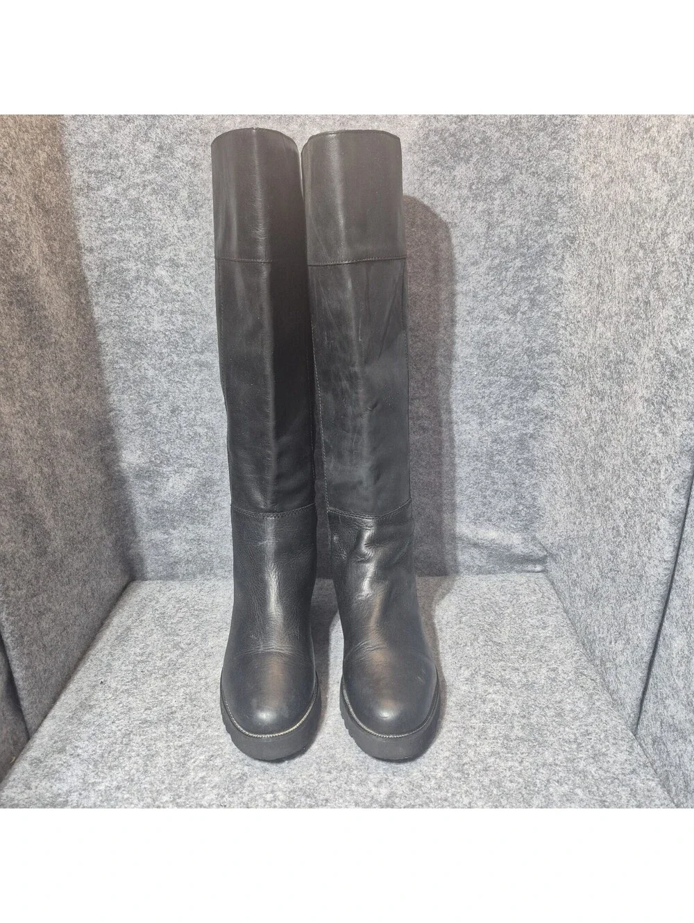 Franco Sarto Cosmina Black Leather Knee-High Zip Riding Boots Womens 6.5M Tall